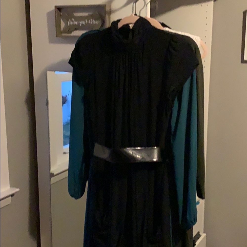 Black belted dress with Kangaroo pockets (stretch)